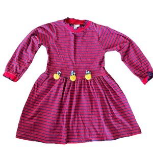 Vintage Buster Brown Size 5 Dress Red Navy Blue Striped Yellow Apple Buttons